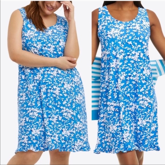 Draper James Sleeveless Blue Floral Print Nightgown - Picture 1 of 11